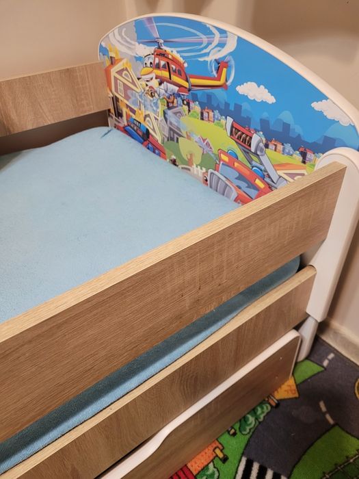 Łóżko dziecięce 140x70 szuflada materac dąb sonoma.