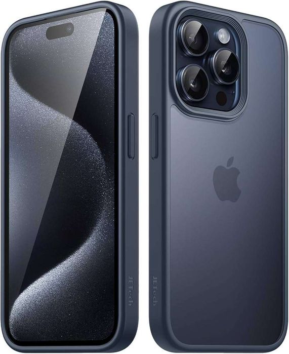 Etui JETech do iPhone 15 Pro Storm Blue matowe, półprzezroczyste plecki