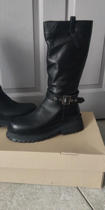 Skórzane Kozaki na platformie