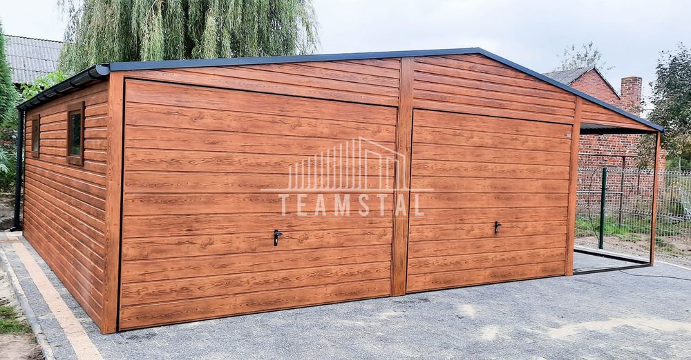 GARAŻ BLASZANY 6m x 6m + 2m. wiata 2x Brama drzwi 2x okno TS263 6x6