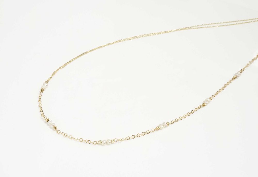 Złoto- 585 złoty damski naszyjnik łańcuszek z perełkami