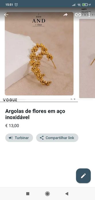 Brincos em aço inoxidável