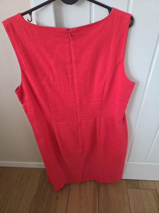 Elegancka przewiewna lniana sukienka czerwona 46 damska xxl wiskoza