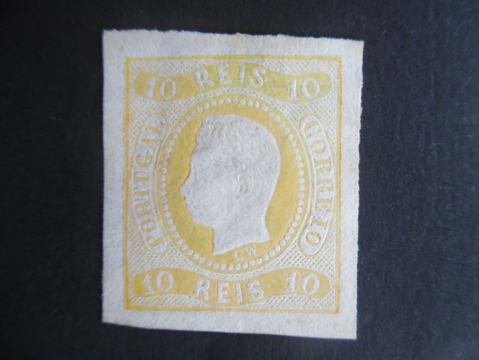 Selos Portugal 1866/1867-D.Luís fita-curva n/ denteado 10 reis NOVO c/ marca charneira