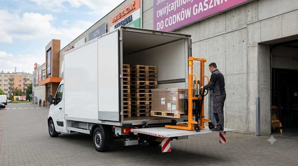 Wynajem Wypożyczalnia KONTENER z WINDĄ busów, blaszak, furgon, plandeka, wózek transportowy, podjazdy, rampy, pasy, paleciak masztowy , wózek masztowy