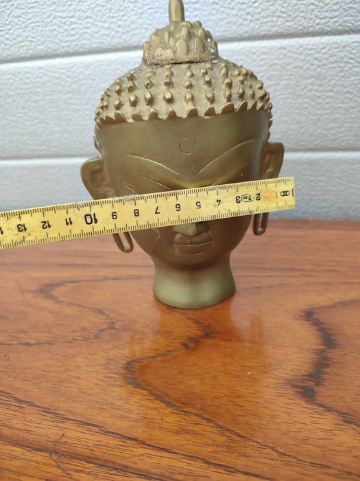 Mosiężna Głowa Buddy Masywna - Ciekawa - Vintage - design -R