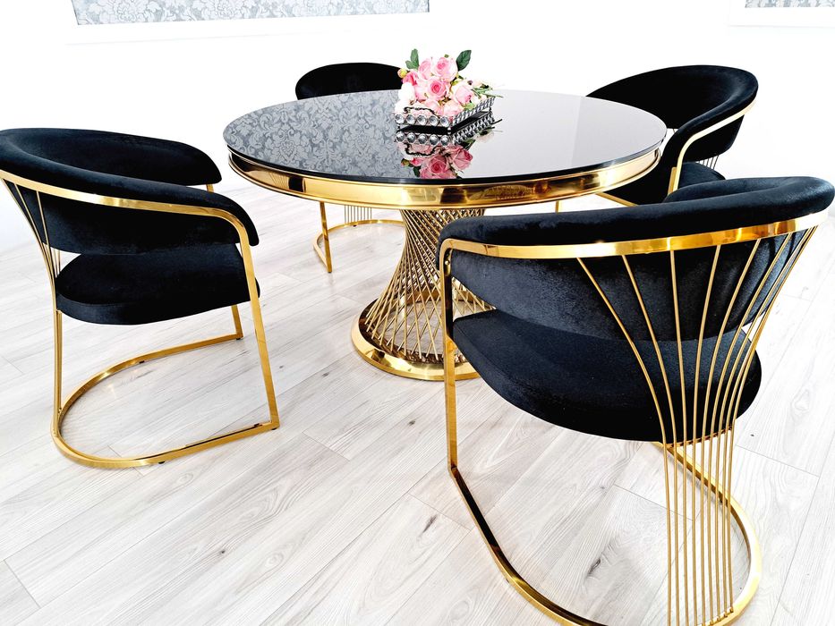 Jadalnia Glamour EUPHORIA Stół Ø130cm + 4 krzesła
