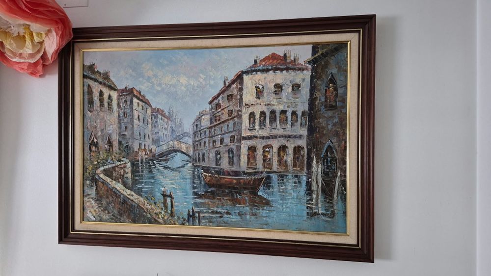 Pintura a óleo com moldura em madeira