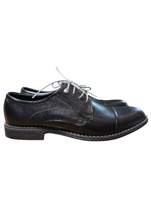 Buty męskie eleganckie skórzane czarne półbuty Derby z szarą nicią ozdobną rozmiar 41 /D71 CZARNY SZARA NIĆ OZDOBNA