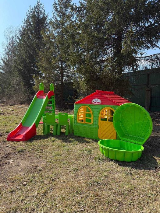 Набір для дітей будиночок гірка,пісочниця з накриттям,Будиночок,гірка