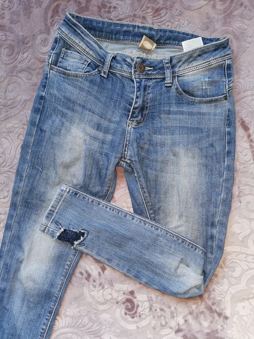 Jeansy dżinsy skinny koronkowe motyl aplikacja 38 M koronka boho retro