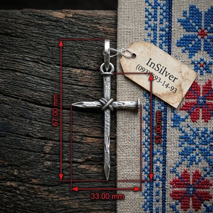 Срібний хрестик 9.5г "ЦВЯХИ" чоловічий 925 проби | Мужской серебряный крест Гвозди серебро | Мінімалістичний хрест на шию | Подарунок чоловіку | 925