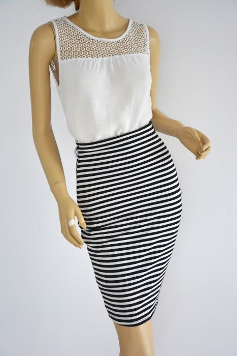Spódnica ołowkowa w biało czarne paski wysoki stan 36 S