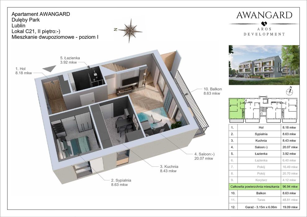 Zamieszkaj od pierwszego wejrzenia! Dwupoziomowe "M" z tarasem na dachu, 96,94 m², inwestycja DULĘBY PARK - View 3