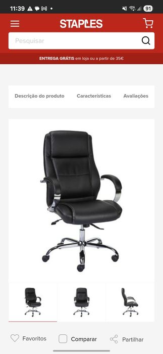 Cadeira de Escritório Executiva Staples – Usada (em ótimo estado)