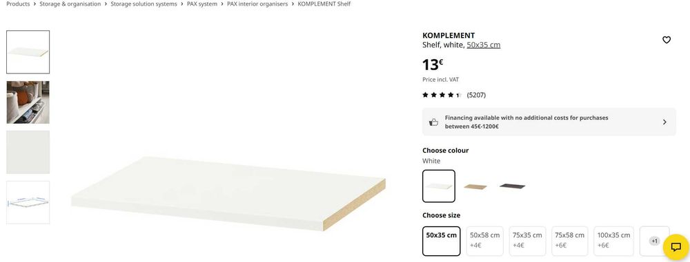 IKEA KOMPLEMENT ( PAX ) Prateleira / Shelf 50x35 cm