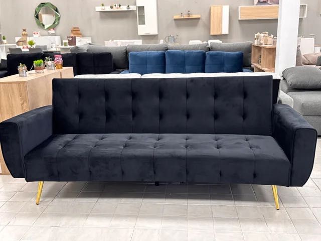 Sofá Cama Click Clack em Veludo Cinza e Preto