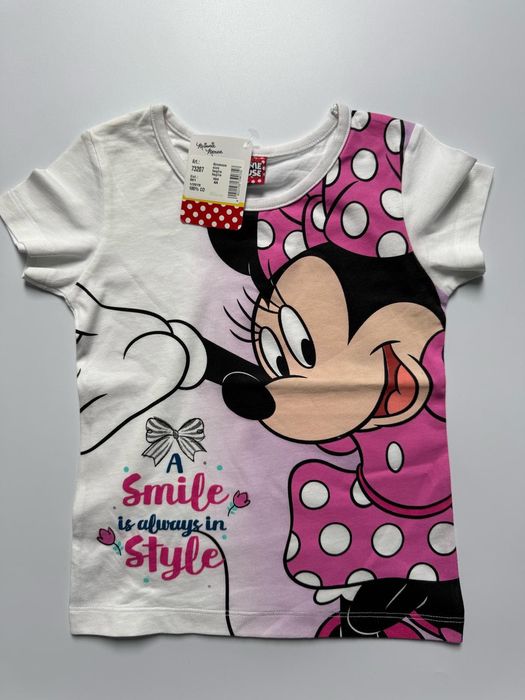 Nowa dziecięca bluzka na krótki rękaw MINNIE MOUSE różowa 104