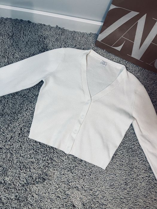 Lindex sweter damski kardigan rozm s na guziki bialy