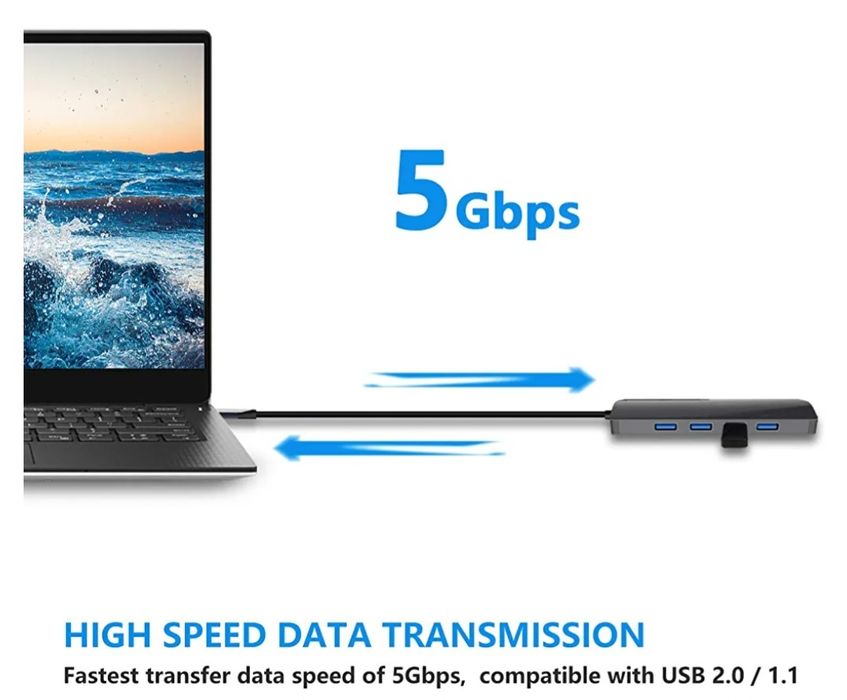 Hub C USB C 5 en 1, 4 USB 3.0 y 1 Puerto de Carga Tipo C a PD 5Gbps, M
