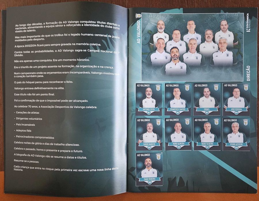 Caderneta Oficial A. D. Associação Desportiva de Valongo, totalmente preenchida, autografada pela direção e atletas.