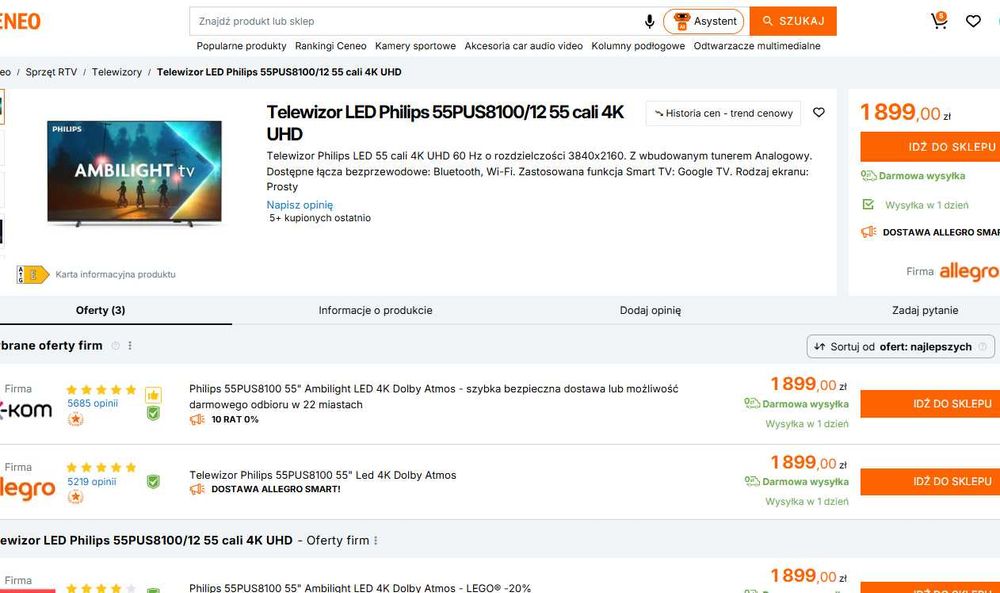 NOWY Telewizor LED Philips 55PUS8100/12 55 cali 4K UHD
