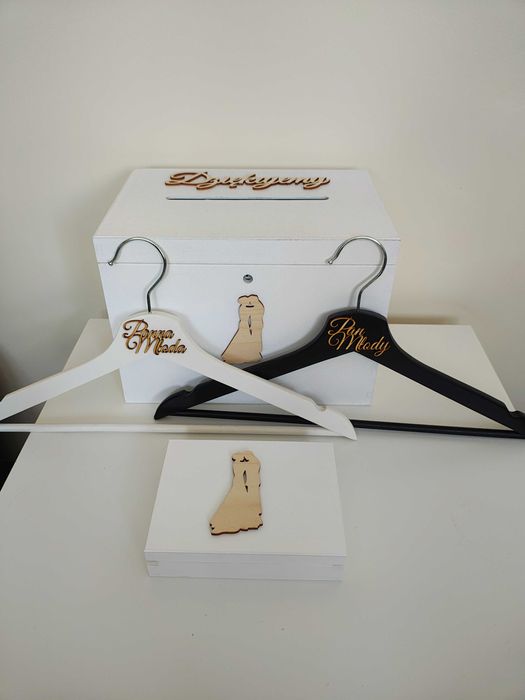 nowy zestaw biały pudełko na obrączki skrzynka na koperty wieszaki