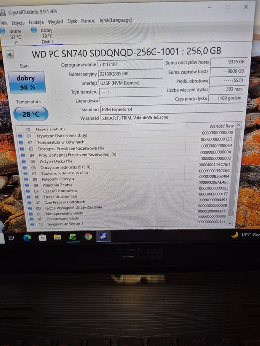 Dysk SSD M2 Nvme 256GB gen.4 WD SN740 (2)