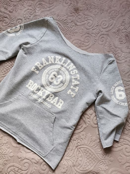 Bluzka szara rękaw 3/4 odsłonięte ramiona M 38 vintage retro boho