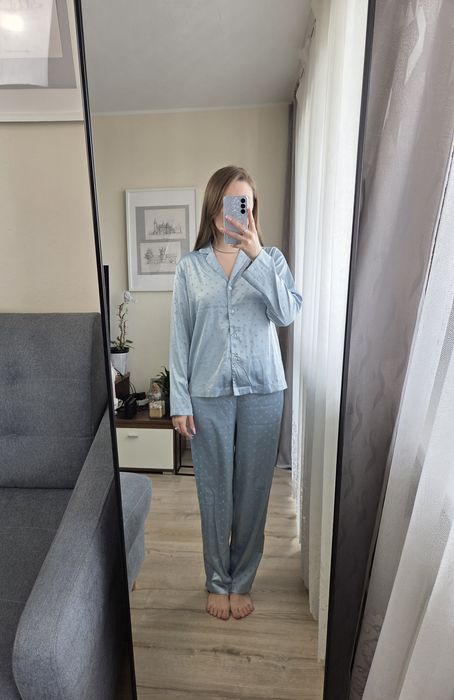 Nowa satynowa lekka elegancka dwuczęściowa piżama House XS baby blue