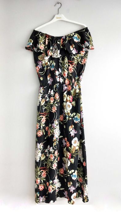 Długa letnia sukienka maxi hiszpanka w kwiaty 100% bawełna