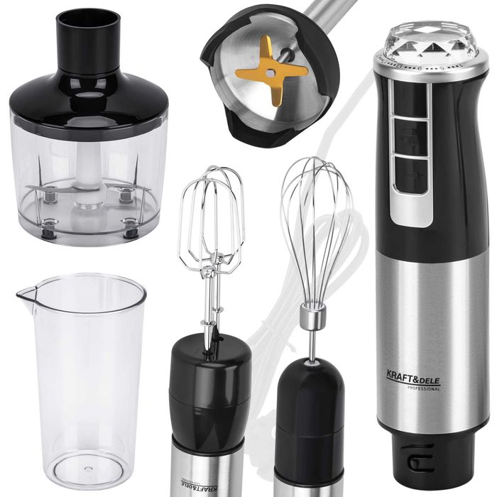 MOCNY BLENDER WIELOFUNKCYJNY Mikser Ręczny 1500W LED Akcesoria Zestaw