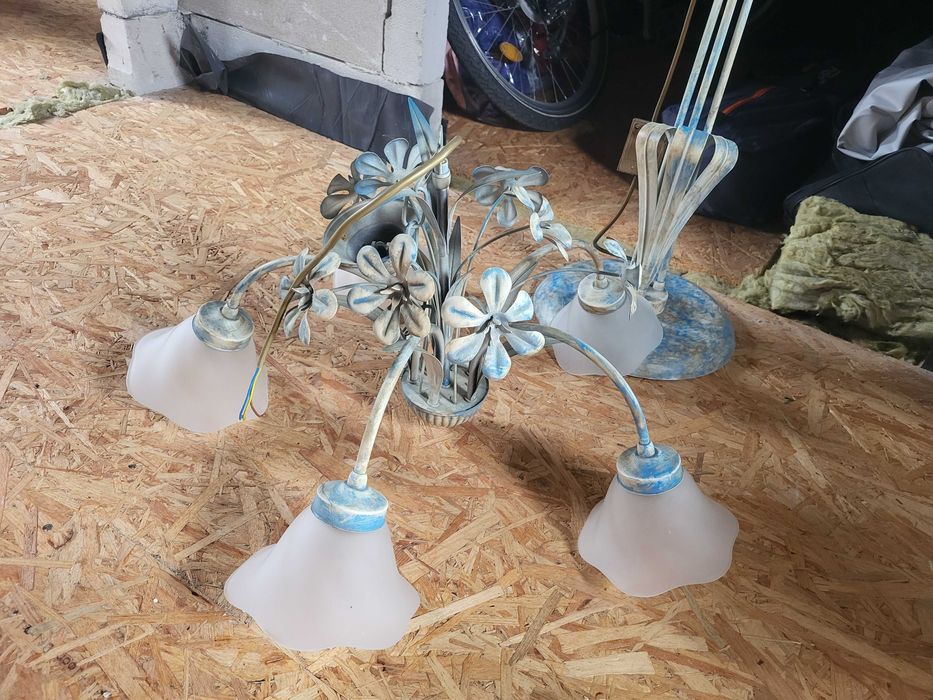 Lampa stojąca i żyrandol, piękny komplet