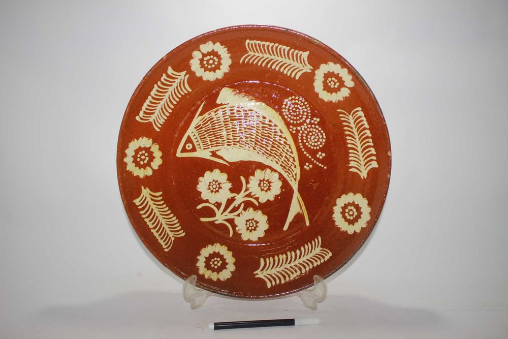 Antigo Prato / Pratão - Peixe e Flores - Barcelos - Pintado á mão