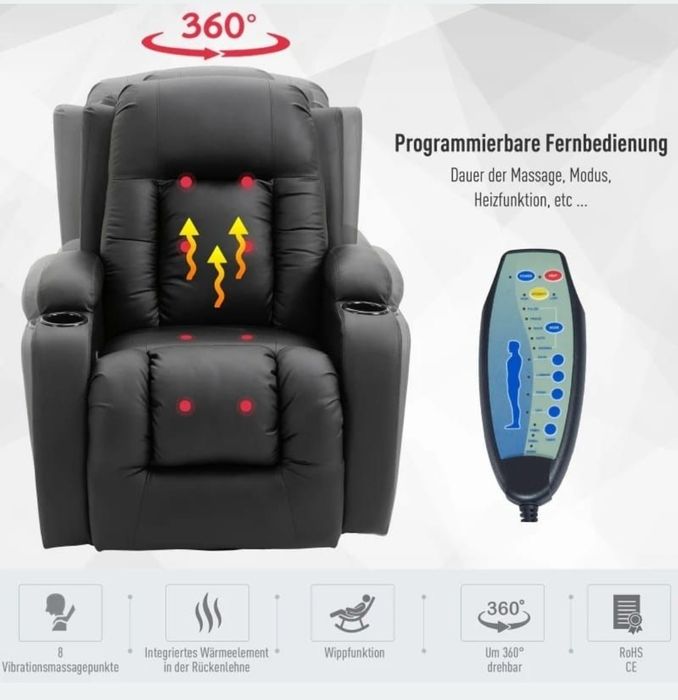 Fotel z masażem rozkładany  bujany podgrzewany