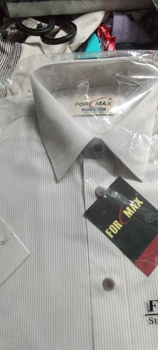 Męska koszula z krótkim rękawem w prążki szare,40/176-182