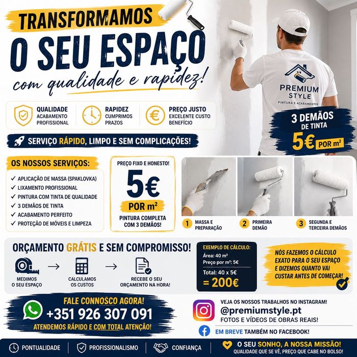 Pintura de Interiores e Spacklovka | 3 Demãos | 5€/m²