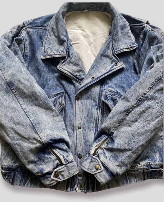 Редкая винтажна джинсовая куртка косуха оверсайз бомбер пилот гранж