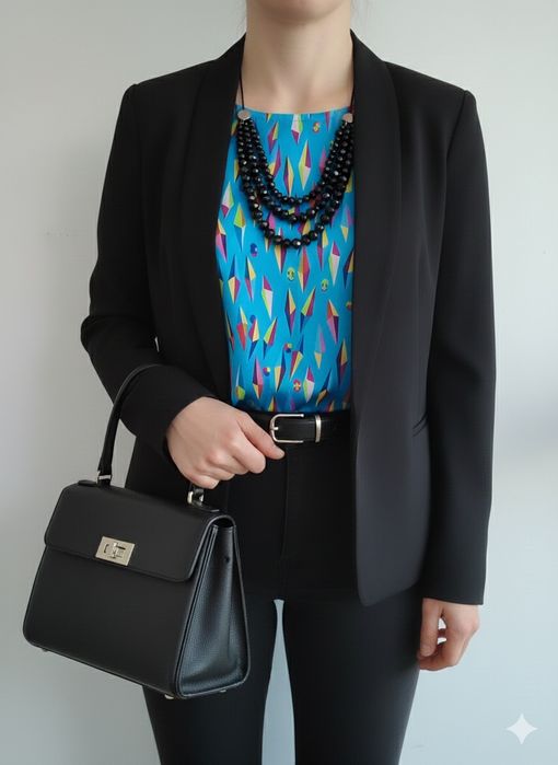 Blusa acetinada azul com padrão - Tamanho M/L
