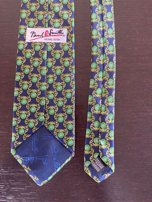 Granatowy krawat Paul R. Smith - zielone medaliony (100% jedwab)