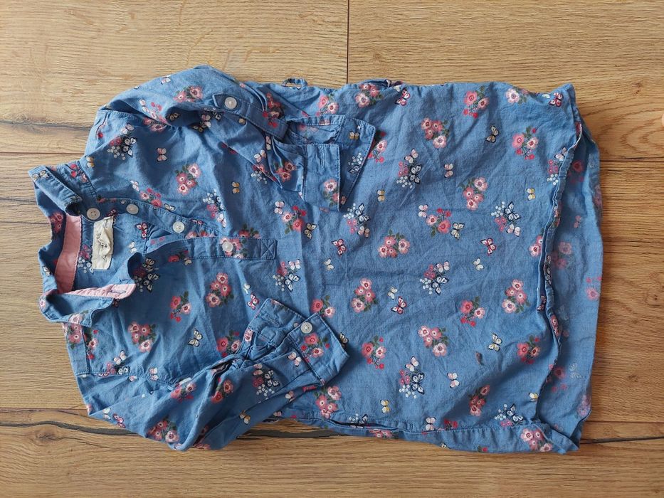 Niebieska koszula tunika w kwiaty h&m 86-92 cm 18-24m