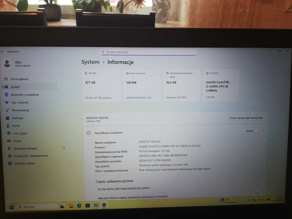 Sprzedam ładny szybki laptop Dell Latitude 5580 i5