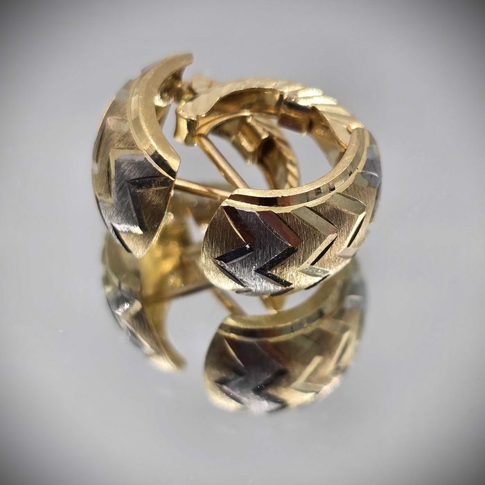 NOWE Kolczyki Białe I Żółte Złoto Próba 585 14K Waga 2,82 1,3cm