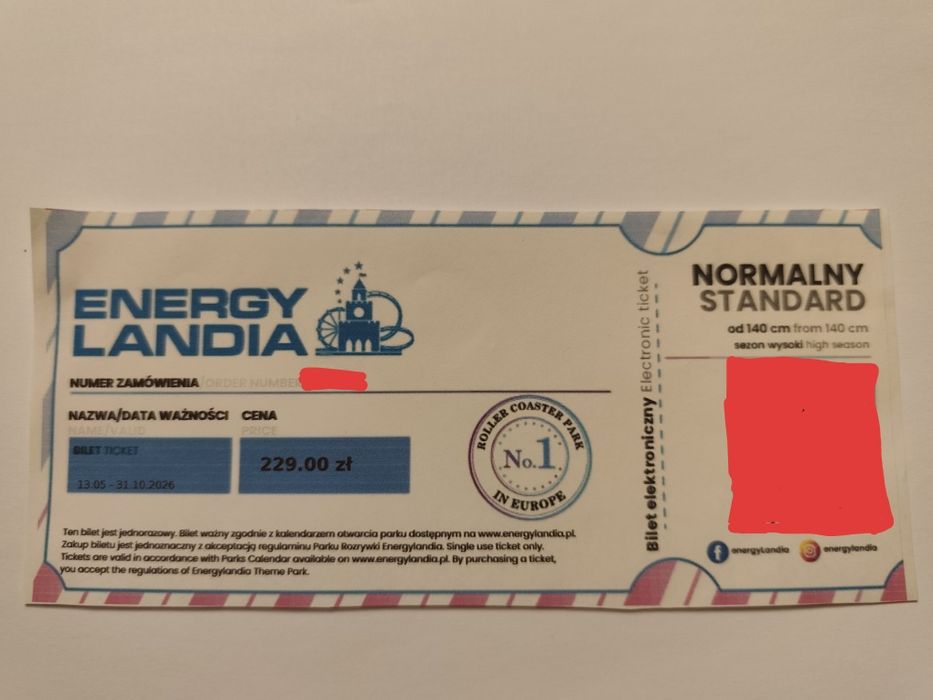 Bilet normalny Energylandia – ważny do 31.10.2026 | Okazja!