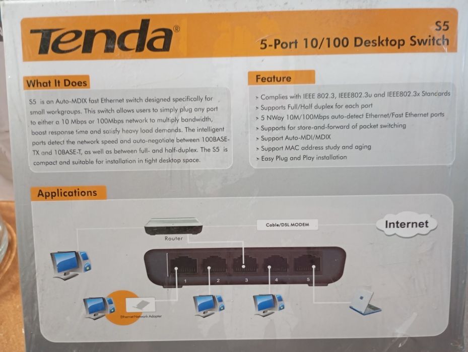 Коммутатор Tenda 5-Port 10/100 Desktop Switch S5