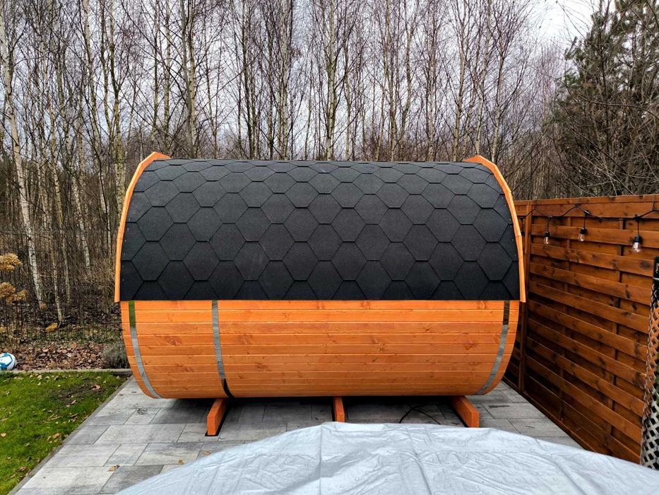 Sauna ogrodowa typu beczka z przedsionkiem-PRODUCENT