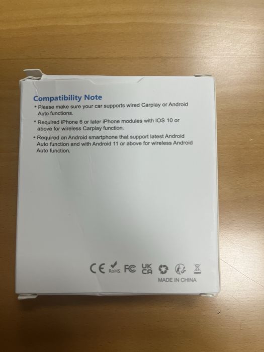 Adaptador mini wireless Apple Carplay e Android Auto