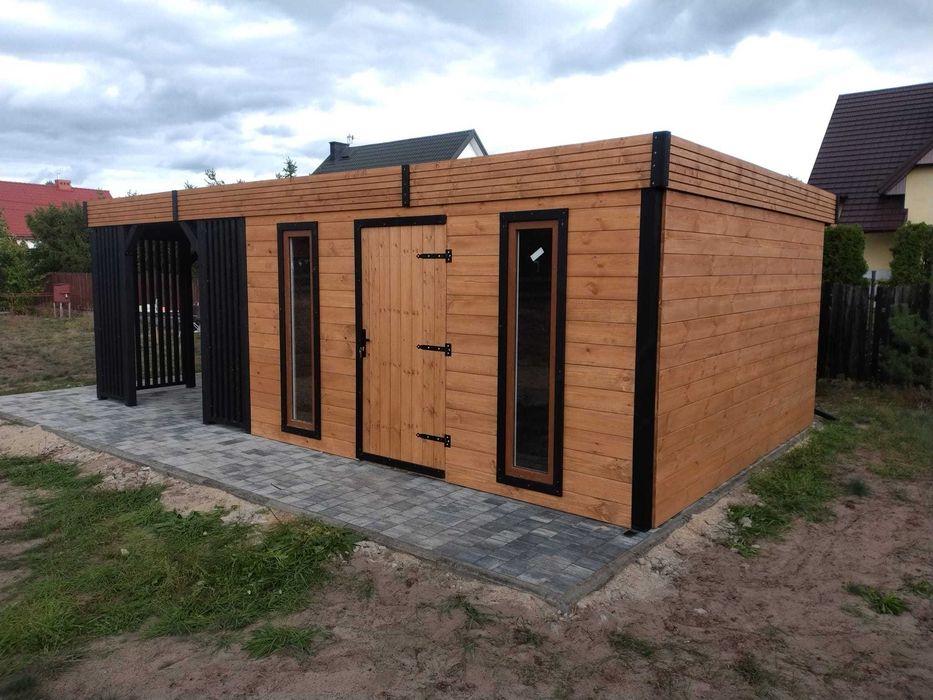 Nowoczesny Domek narzędziowy z Altanką 2w1 "Bocian" 3X6