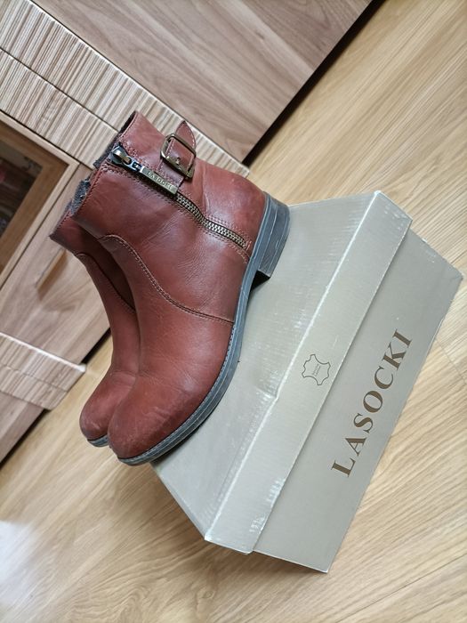 Brązowe botki skórzane Lasocki 36