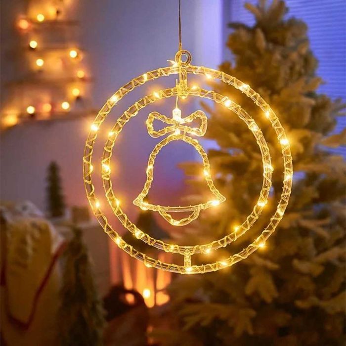 Witraż świąteczny LED świecący ozdoba neon dzwonki dzwonek 50 led 31cm